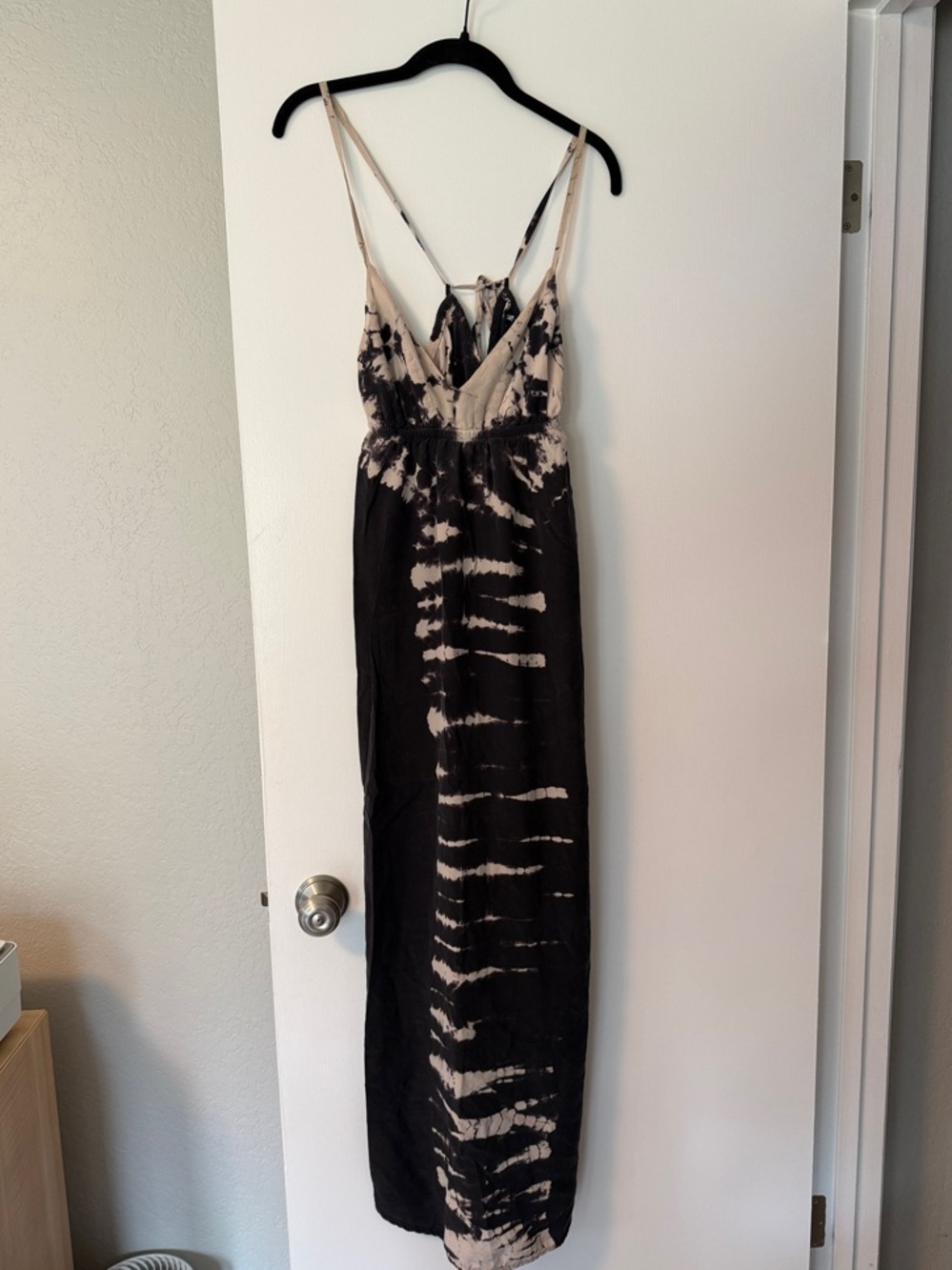 Gypsy 05 Black and Cream Tie-Dye Spaghetti-Strap Maxi